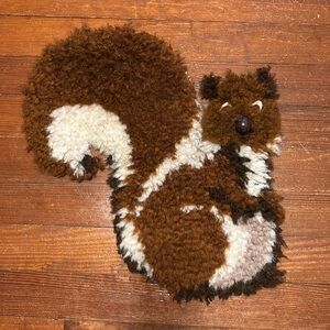 Squirrel - Handmade Latch Hook Craft - Wall Hanging/Small Accent rug 1980s 1990s